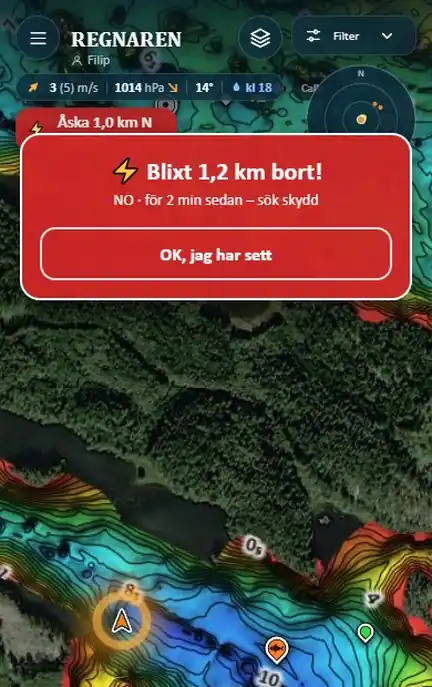 Blixtnedslag på kartan